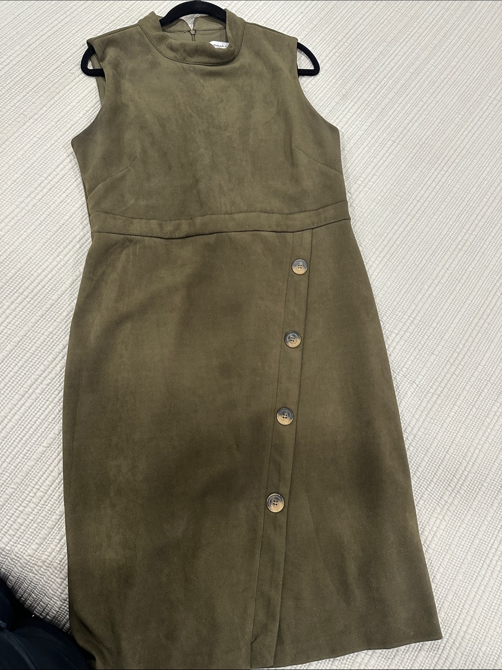 Emma & Michele Olive Green Sleeveless Button-Front Sheath Dress